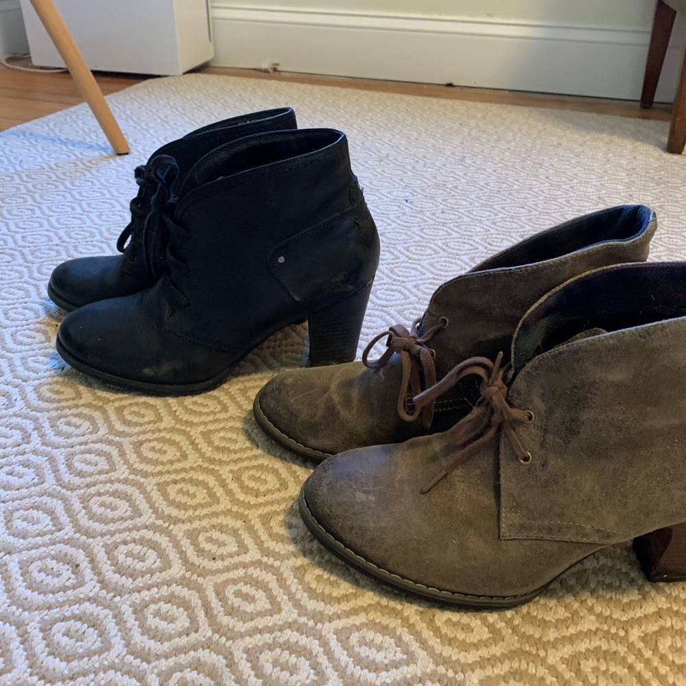 Clarks Heeled Ankle Boots Black and Tan - two pairs